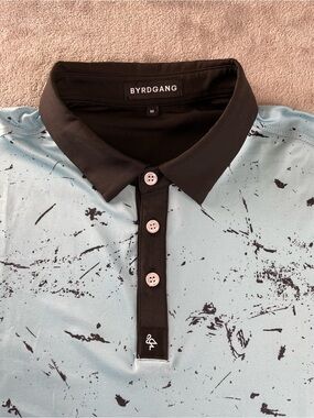 Byrd Gang Polo Shirt Men M Blue Geometric Abstract Contrast UPF Golf Performance